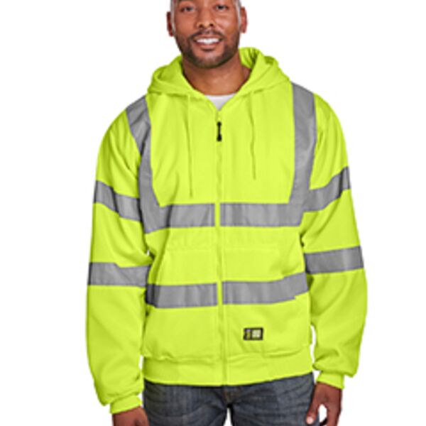 Men's Tall Hi-Vis Class 3 Lined Full-Zip Hooded Sweatshirt Thumbnail